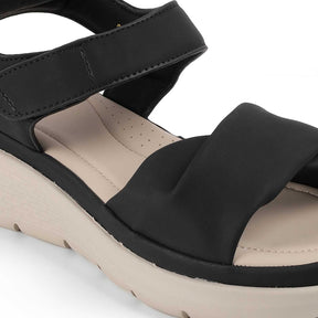 Tresmode Teron Black Women's Casual Wedge Sandals
