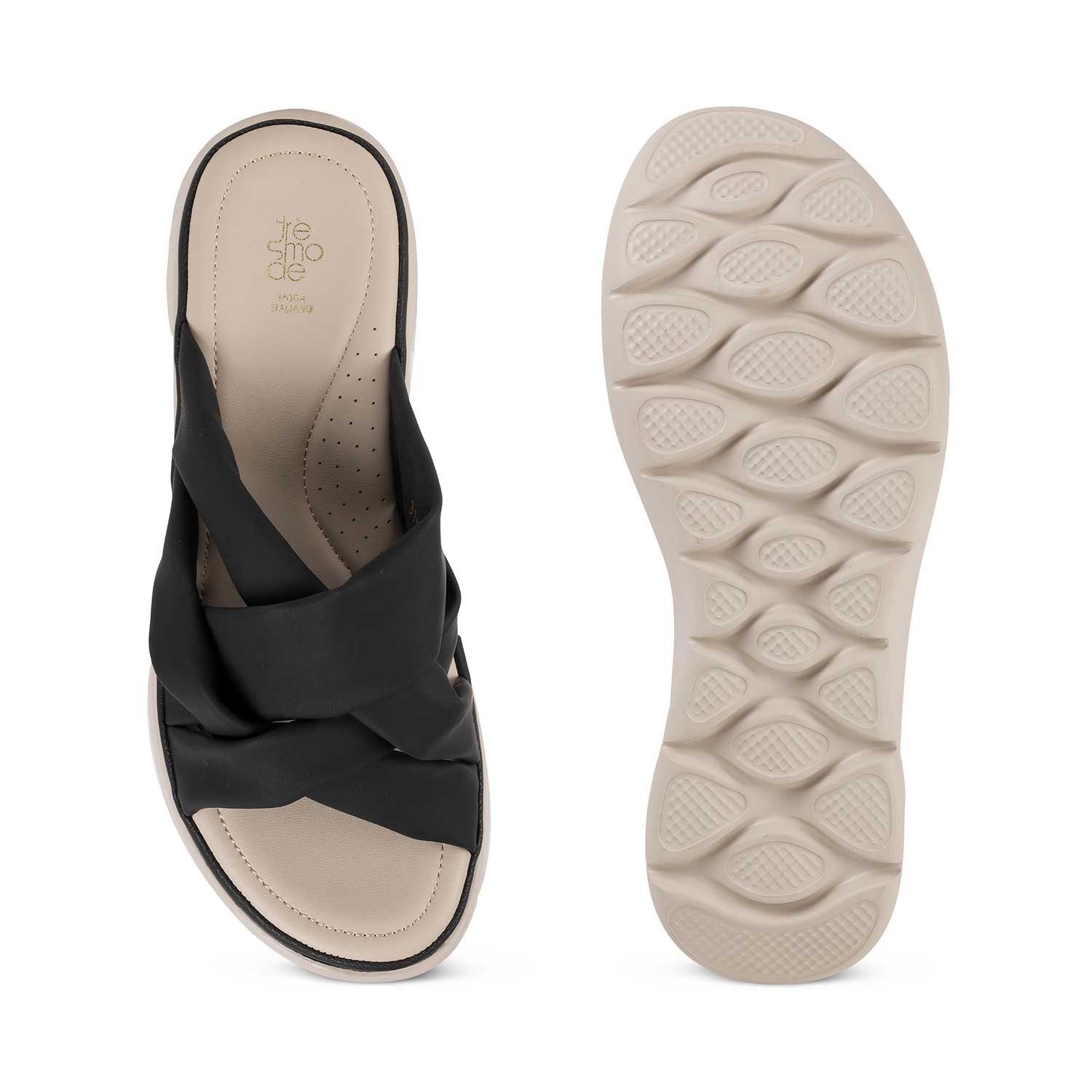 Tresmode Wish Black Women's Casual Wedge Sandals