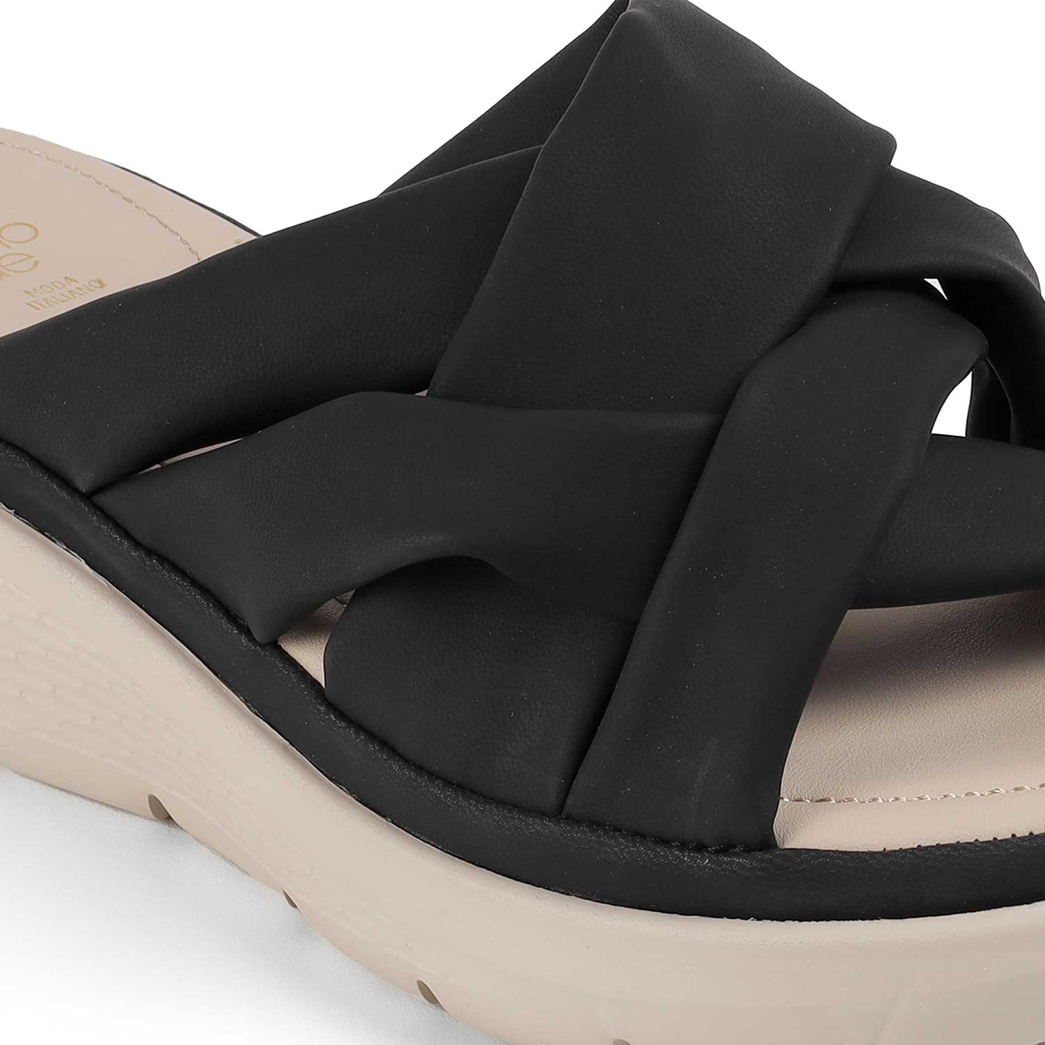 Tresmode Wish Black Women's Casual Wedge Sandals