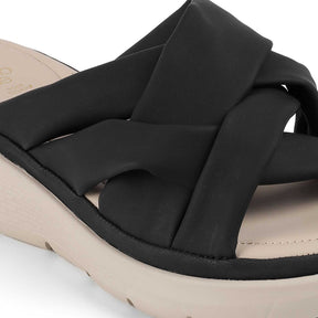 Tresmode Wish Black Women's Casual Wedge Sandals
