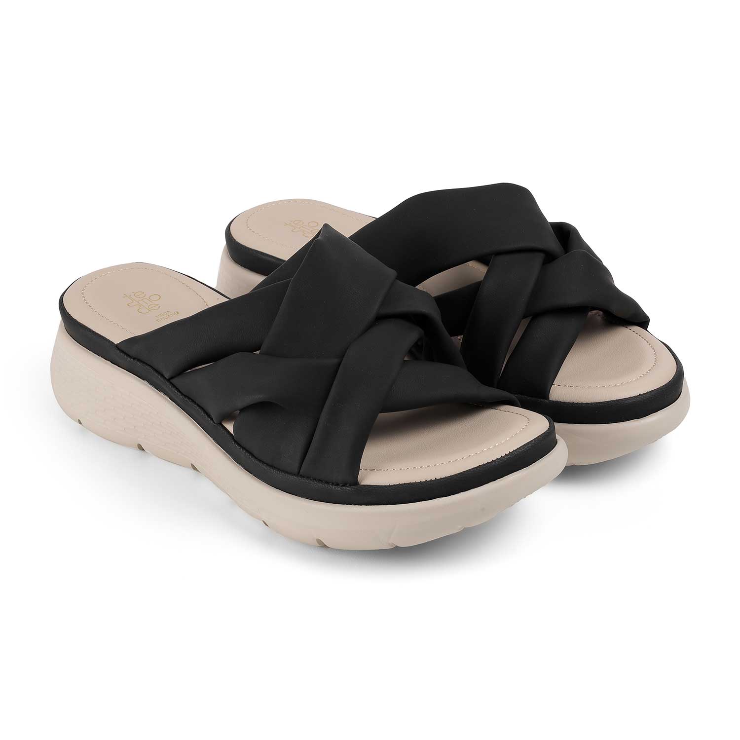 Tresmode Wish Black Women's Casual Wedge Sandals