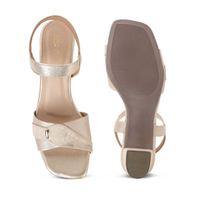 Tresmode Camo Gold Women's Dress Block Heel Sandals