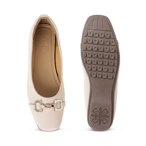 Tresmode Elegant Cream Women's Dress Ballerinas