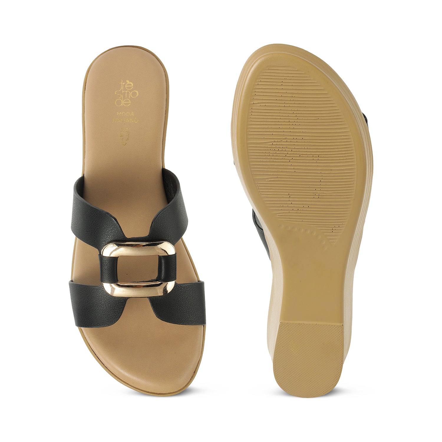 Tresmode Flowedge Black Women's Dress Wedge Sandals