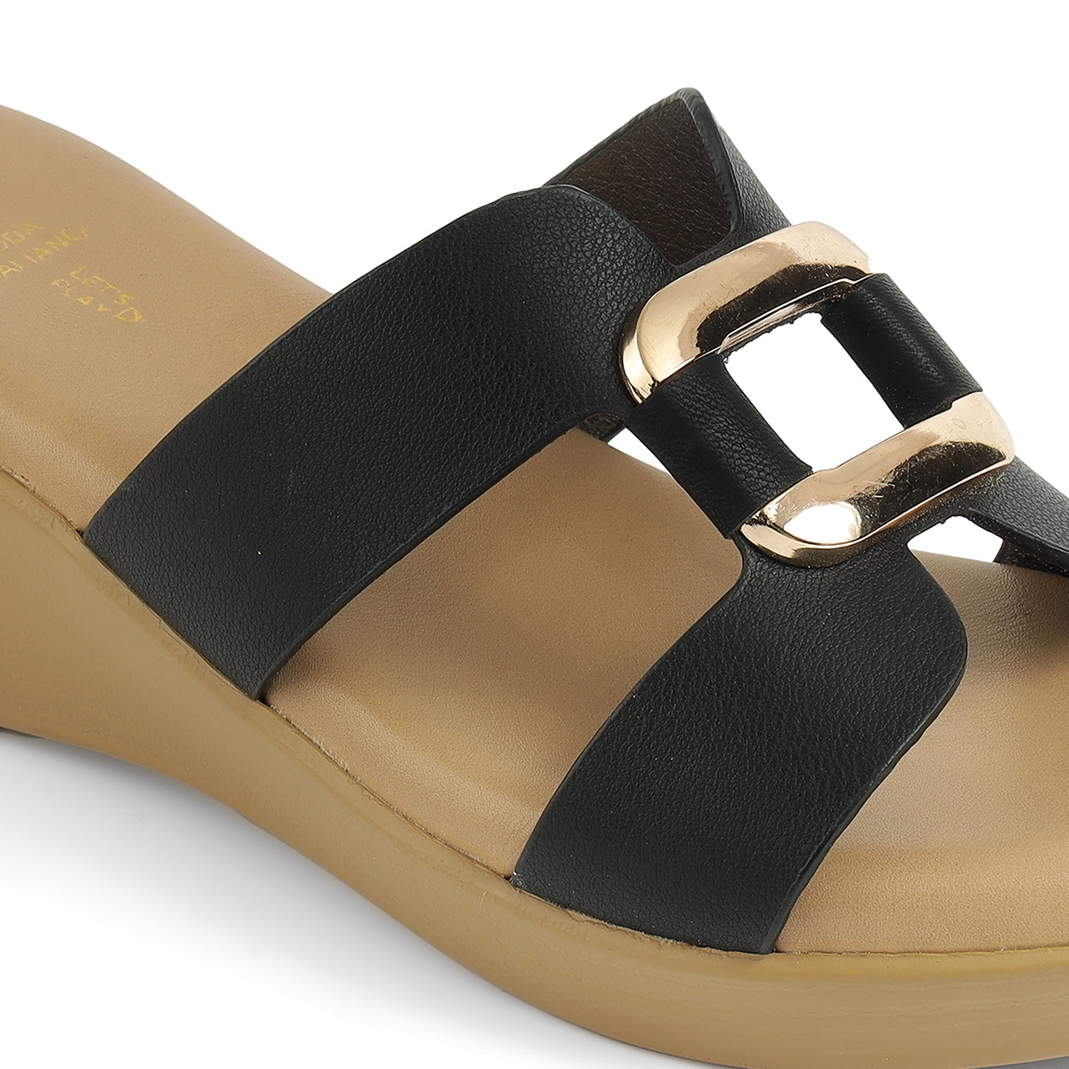 Tresmode Flowedge Black Women's Dress Wedge Sandals