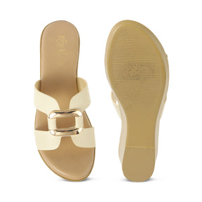 Tresmode Flowedge Cream Women's Dress Wedge Sandals