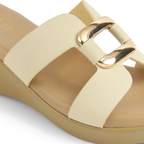 Tresmode Flowedge Cream Women's Dress Wedge Sandals