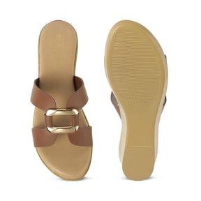 Tresmode Flowedge Tan Women's Dress Wedge Sandals