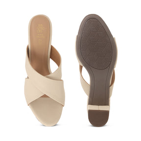 Tresmode Lisbon Cream Women's Dress Block Heel Sandals
