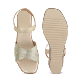 Tresmode Luxio Gold Women's Dress Wedge Sandals