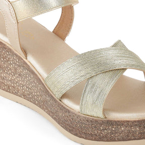 Tresmode Luxio Gold Women's Dress Wedge Sandals