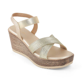 Tresmode Luxio Gold Women's Dress Wedge Sandals