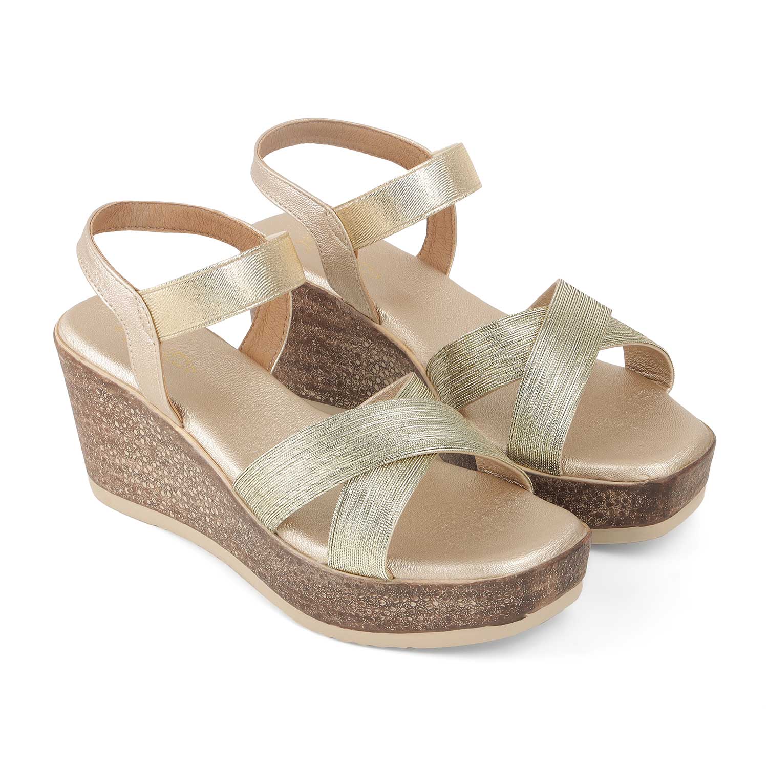 Tresmode Luxio Gold Women's Dress Wedge Sandals