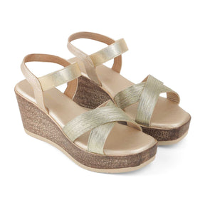 Tresmode Luxio Gold Women's Dress Wedge Sandals