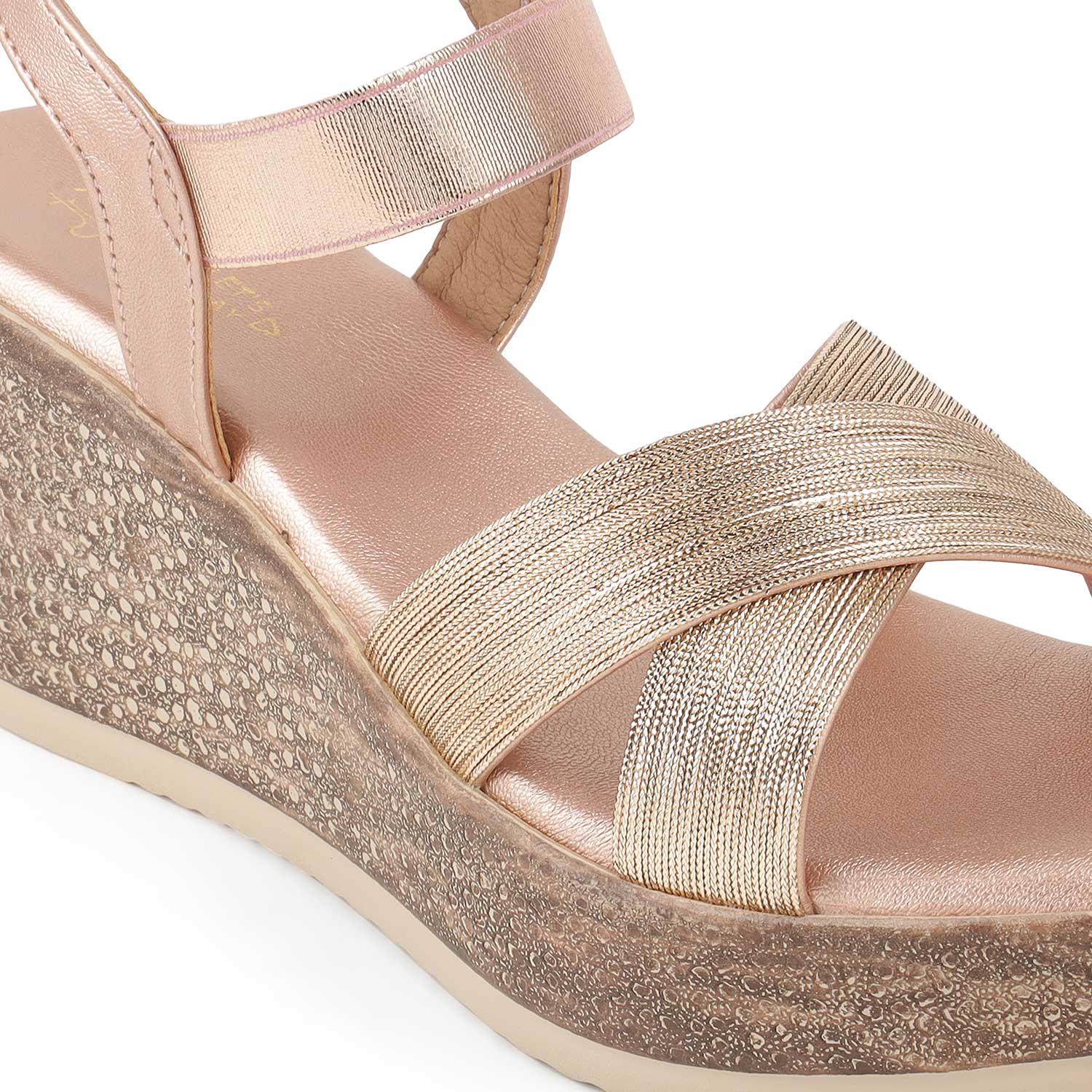 Tresmode Luxio Champagne Women's Dress Wedge Sandals