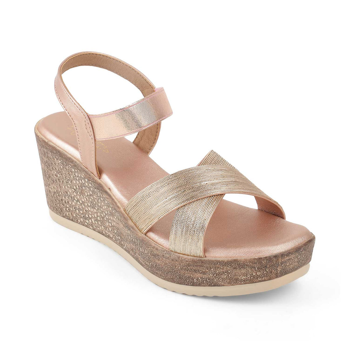 Tresmode Luxio Champagne Women's Dress Wedge Sandals