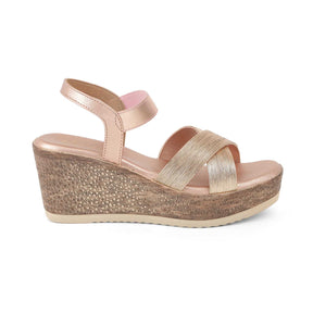 Tresmode Luxio Champagne Women's Dress Wedge Sandals