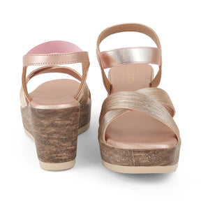 Tresmode Luxio Champagne Women's Dress Wedge Sandals