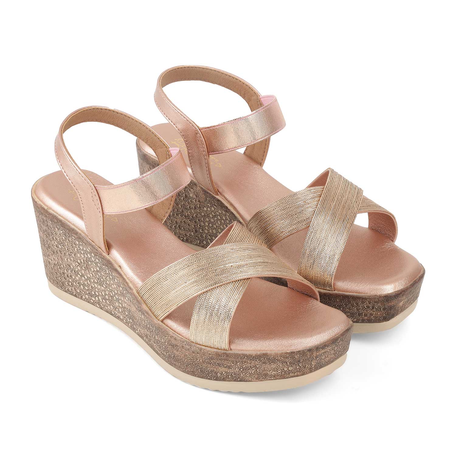 Tresmode Luxio Champagne Women's Dress Wedge Sandals