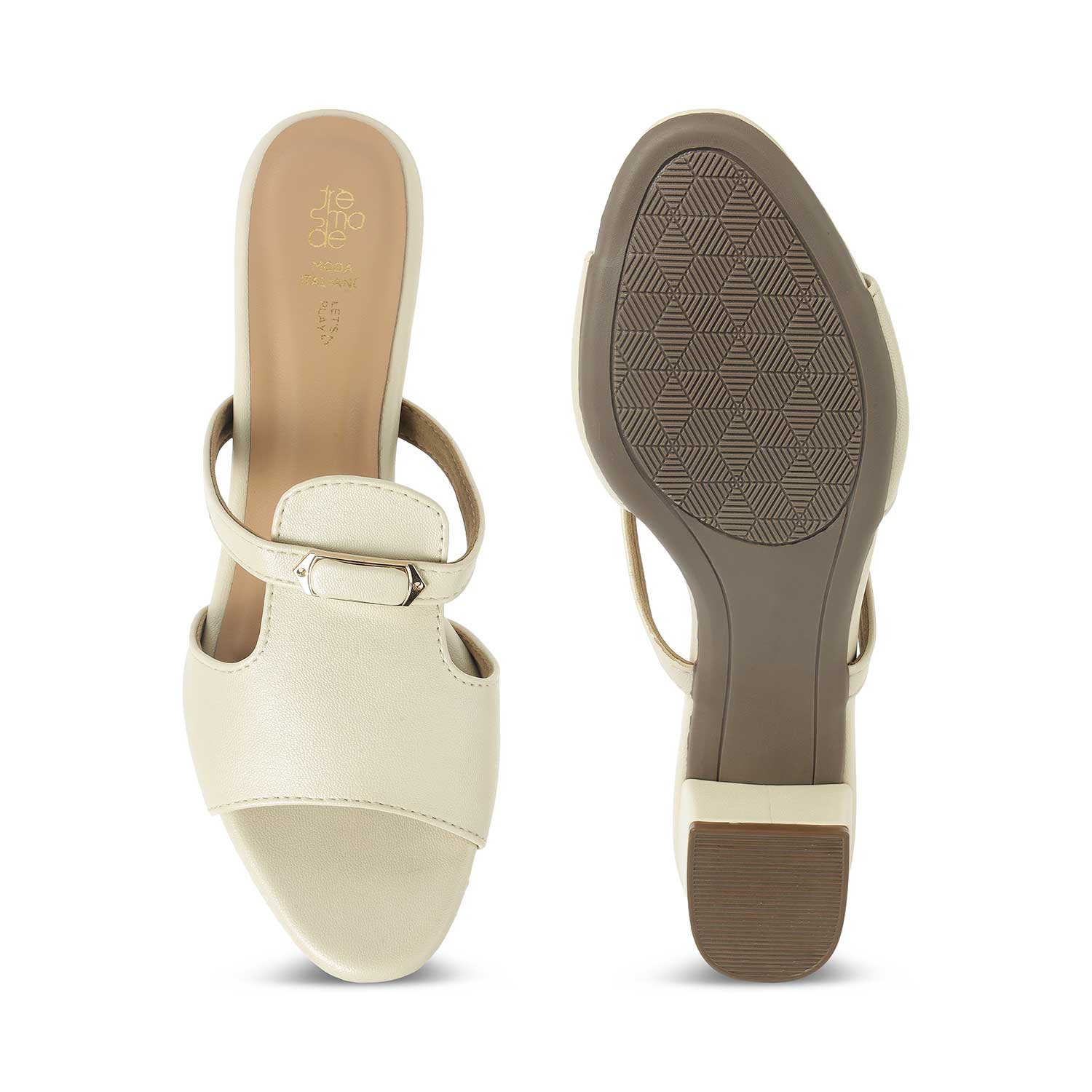 Tresmode Piso Cream Women's Dress Block Heel Sandals