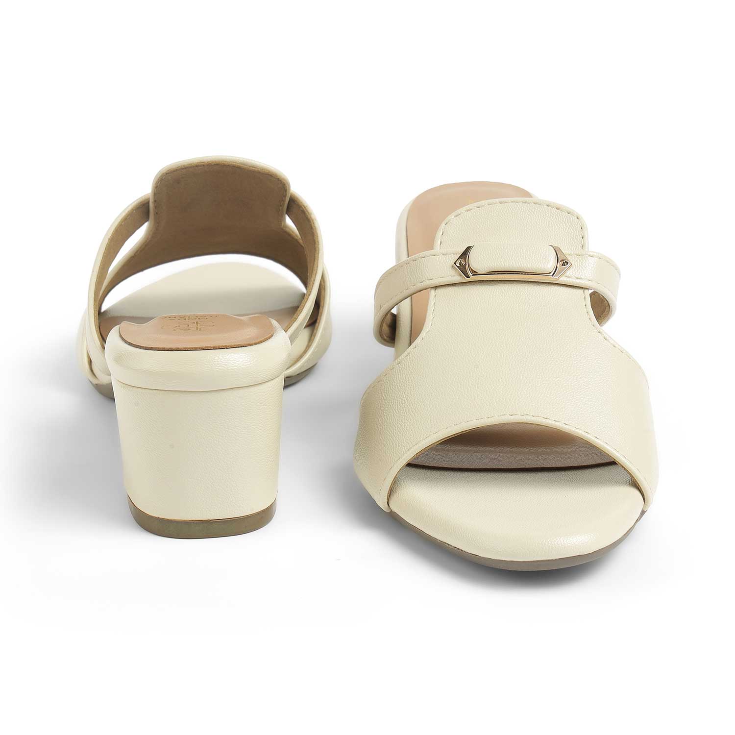 Tresmode Piso Cream Women's Dress Block Heel Sandals
