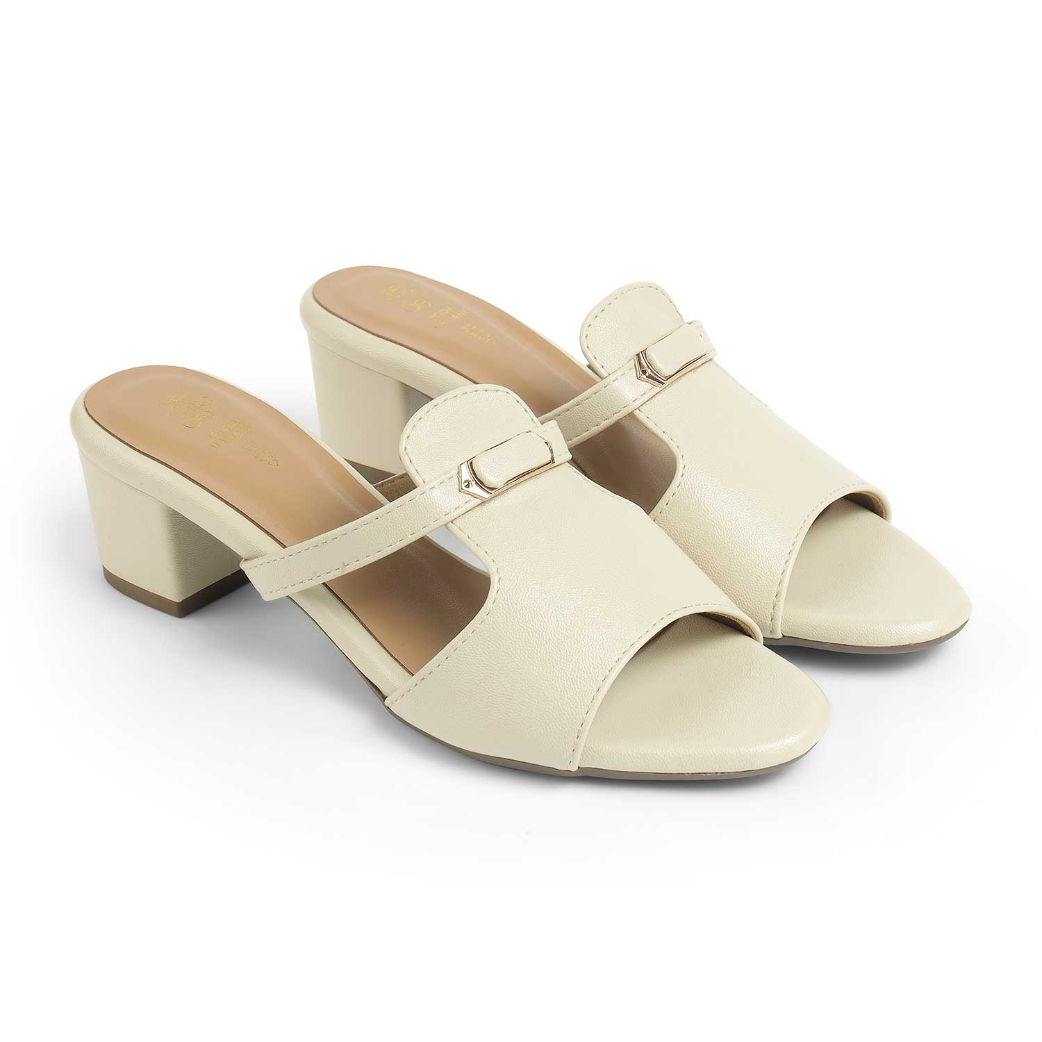 Tresmode Piso Cream Women's Dress Block Heel Sandals
