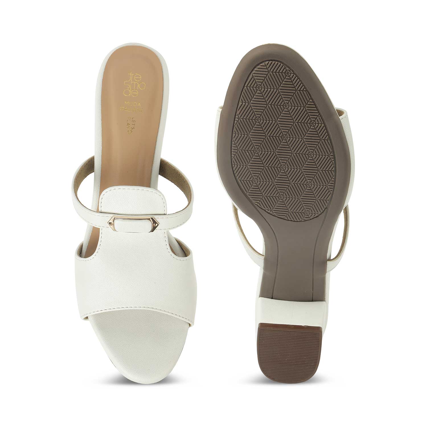 Tresmode Piso White Women's Dress Block Heel Sandals