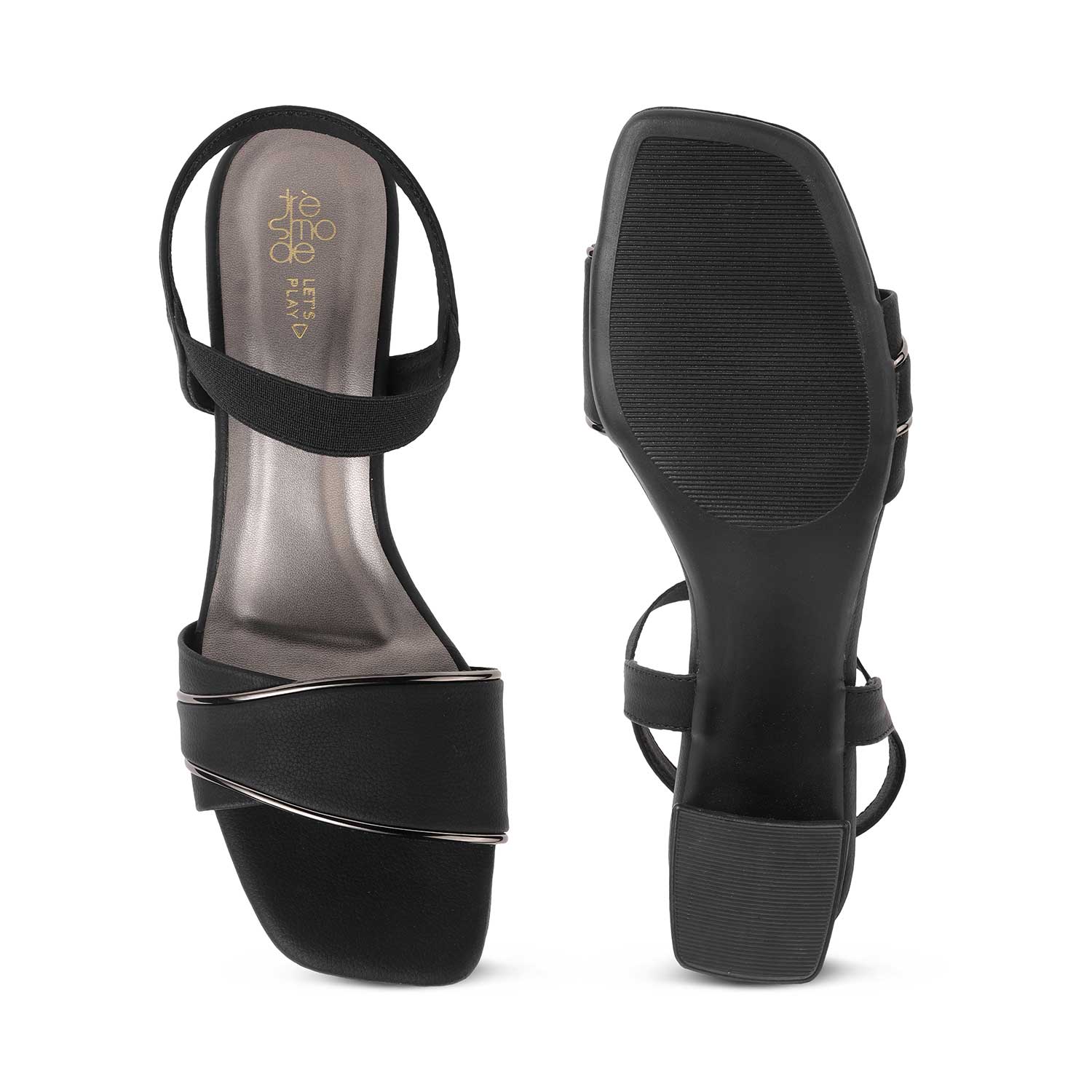 Tresmode Rolzo Black Women's Dress Slingback Block Heel Sandals