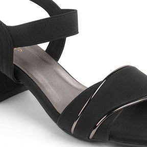Tresmode Rolzo Black Women's Dress Slingback Block Heel Sandals