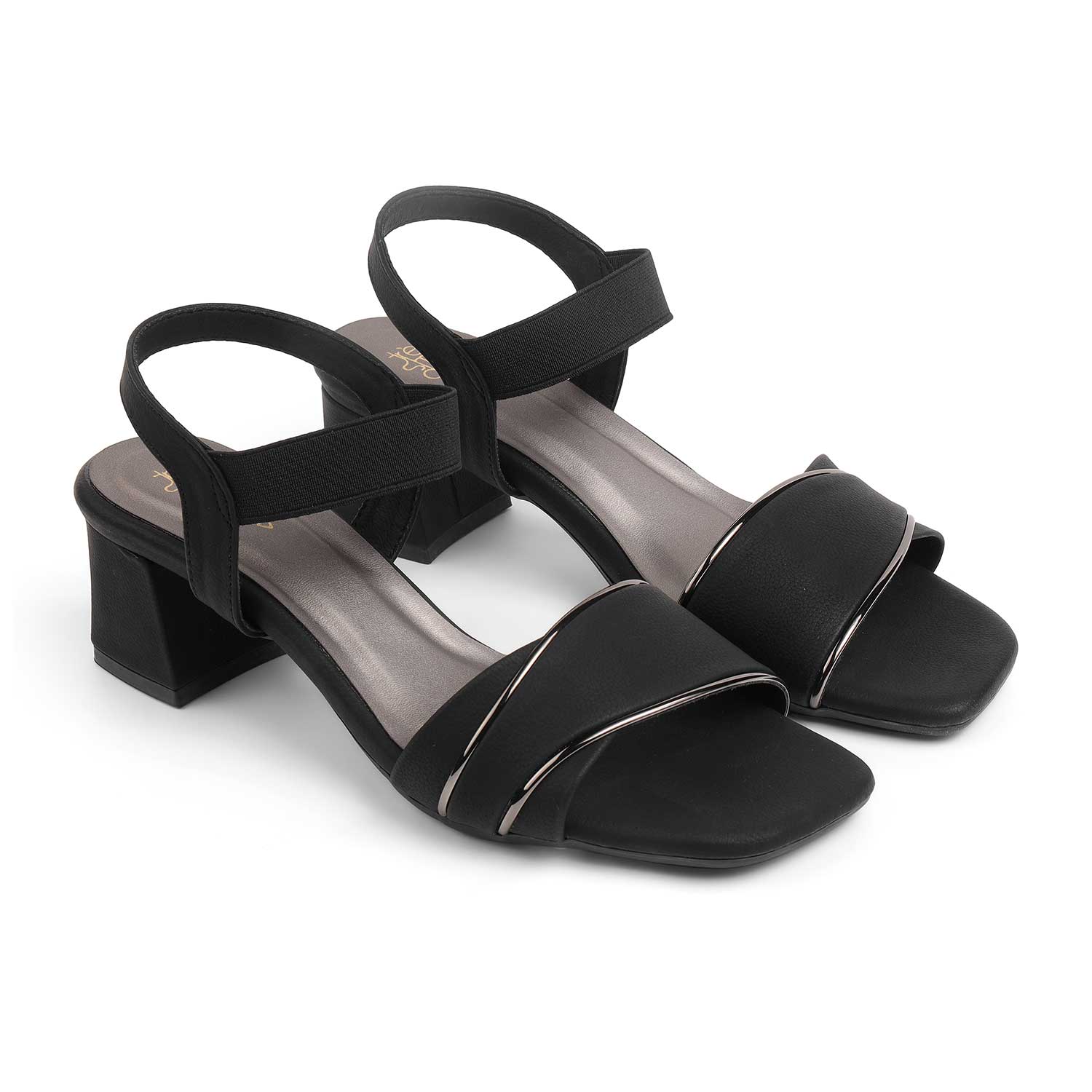 Tresmode Rolzo Black Women's Dress Slingback Block Heel Sandals
