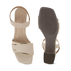 Tresmode Rolzo Cream Women's Dress Slingback Block Heel Sandals