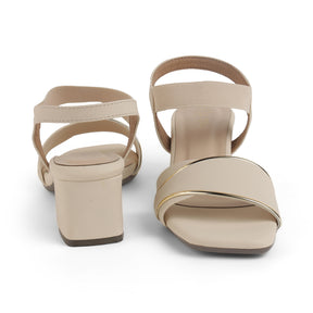 Tresmode Rolzo Cream Women's Dress Slingback Block Heel Sandals
