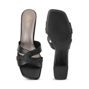 Tresmode Rose Black Women's Dress Block Heel Sandals