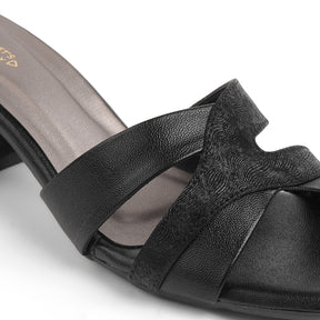 Tresmode Rose Black Women's Dress Block Heel Sandals