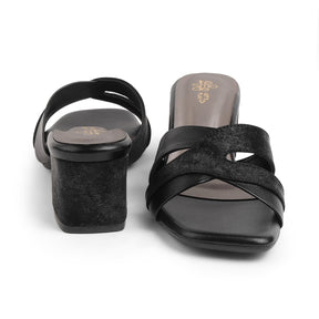 Tresmode Rose Black Women's Dress Block Heel Sandals