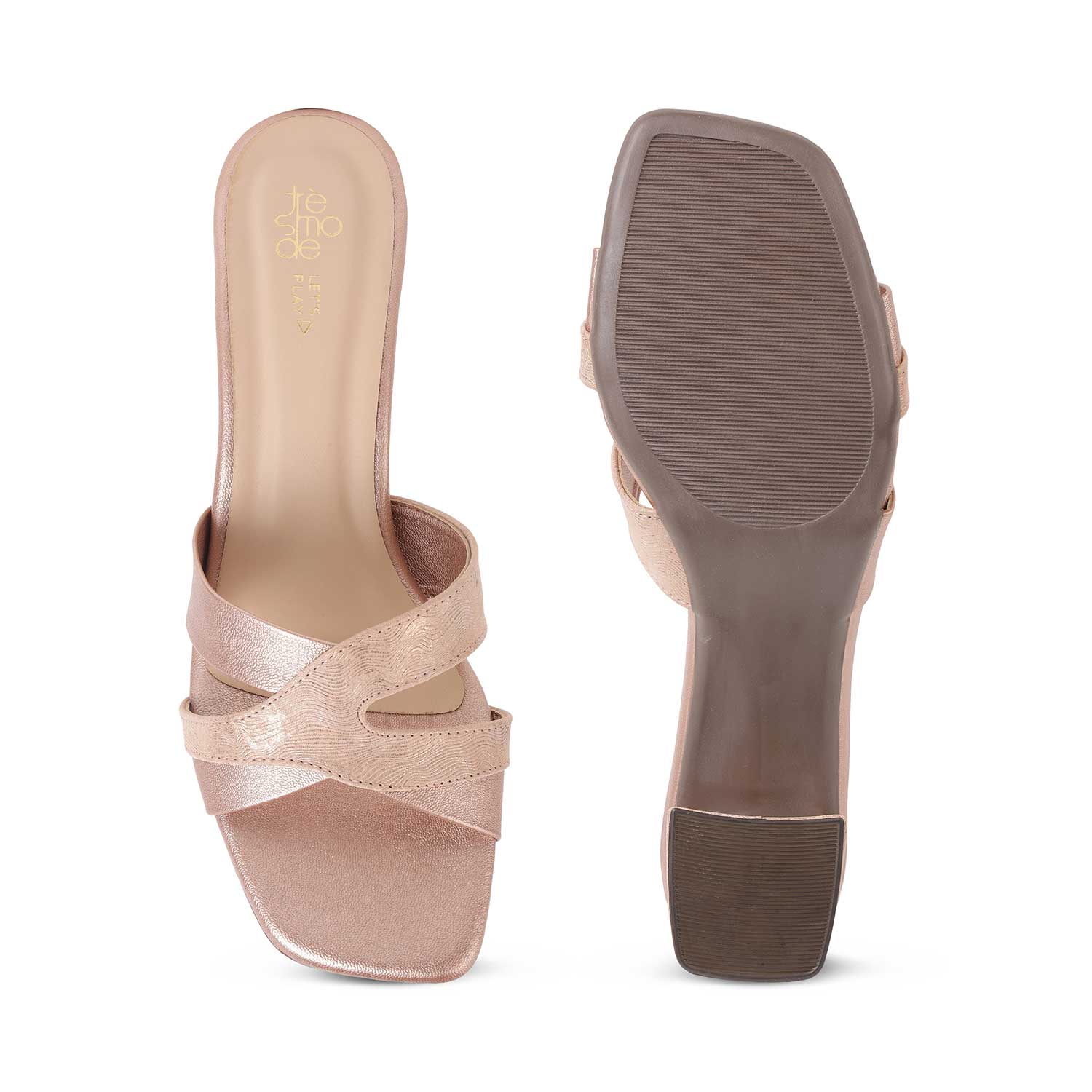 Tresmode Rose Champagne Women's Dress Block Heel Sandals