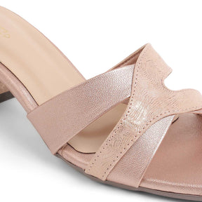 Tresmode Rose Champagne Women's Dress Block Heel Sandals