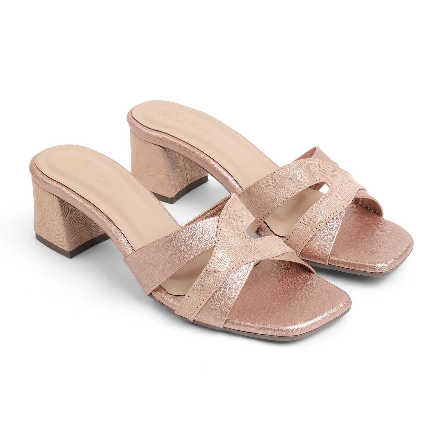 Tresmode Rose Champagne Women's Dress Block Heel Sandals