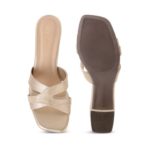 Tresmode Rose Gold Women's Dress Block Heel Sandals