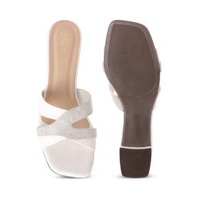 Tresmode Rose White Women's Dress Block Heel Sandals