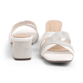 Tresmode Rose White Women's Dress Block Heel Sandals