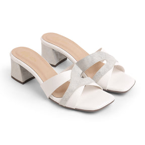 Tresmode Rose White Women's Dress Block Heel Sandals