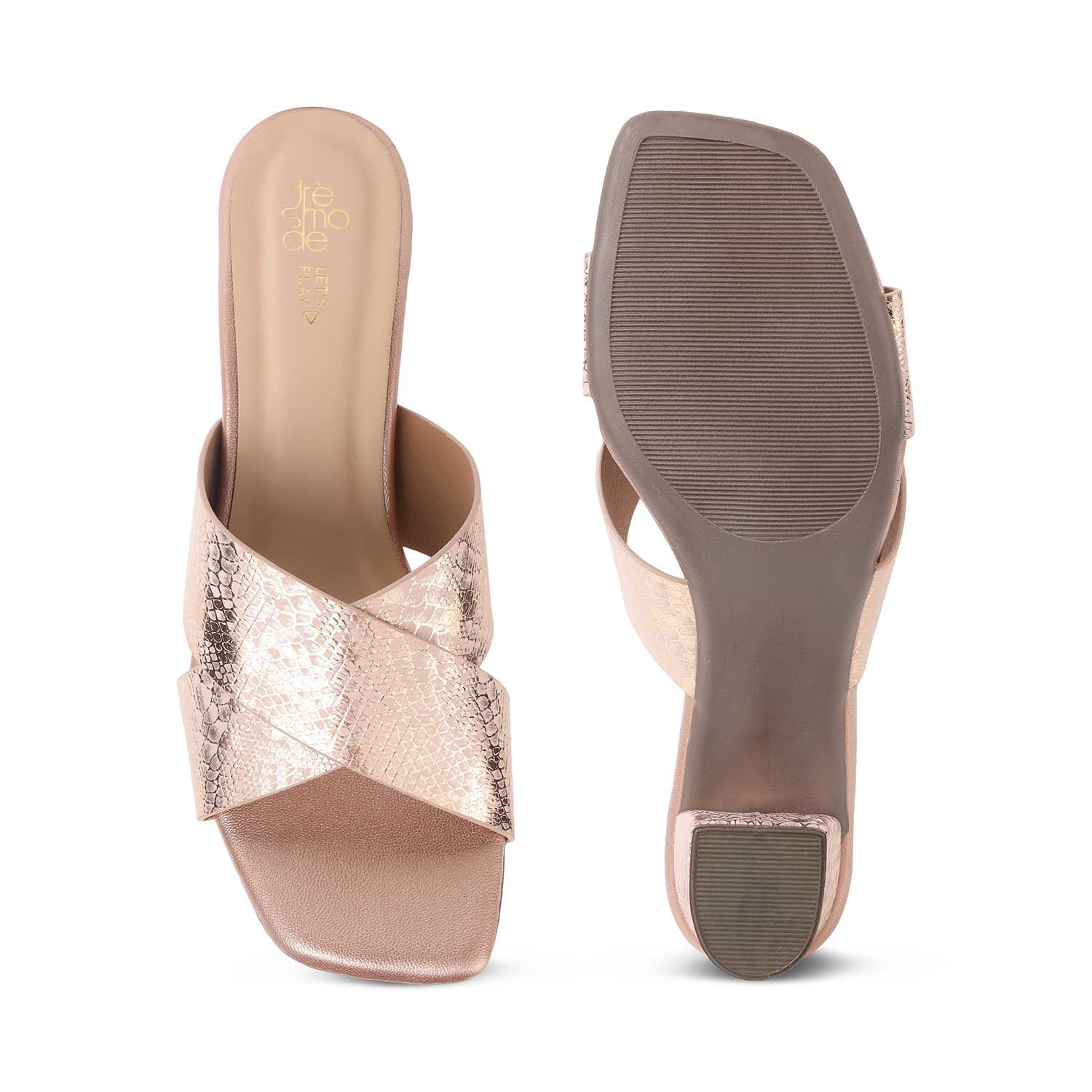 Tresmode Salut Champagne Women's Dress Block Heel Sandals
