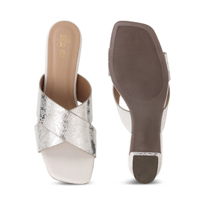Tresmode Salut White Women's Dress Block Heel Sandals
