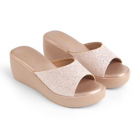 Tresmode Shen Champagne Women's Dress Wedge Sandals
