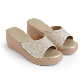 Tresmode Shen Gold Women's Dress Wedge Sandals