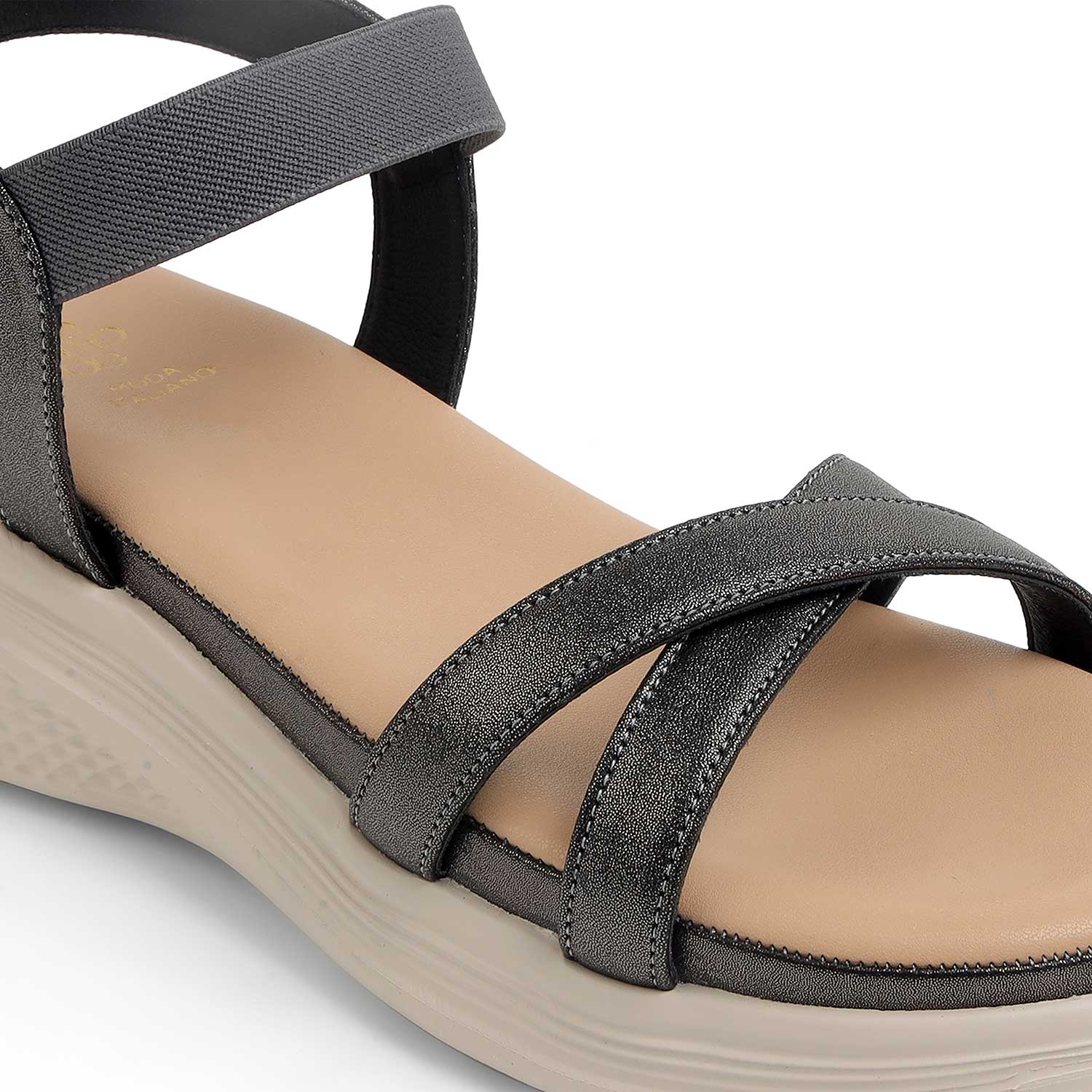 Tresmode Velen Pewter Women's Casual Wedge Sandals
