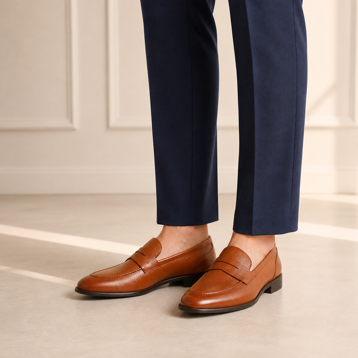 Tresmode Aris Tan Men's Leather Penny Loafers