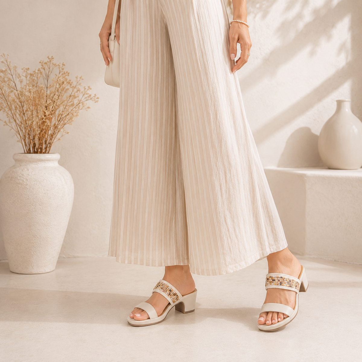Tresmode Athn Beige Women's Dress Block Heel Sandals