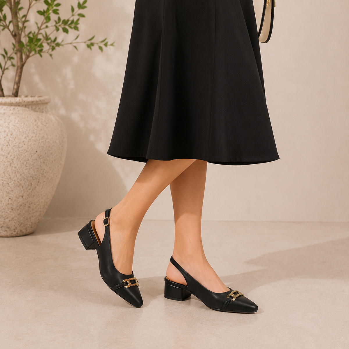 Tresmode Beshim Black Women's Slingback Pumps